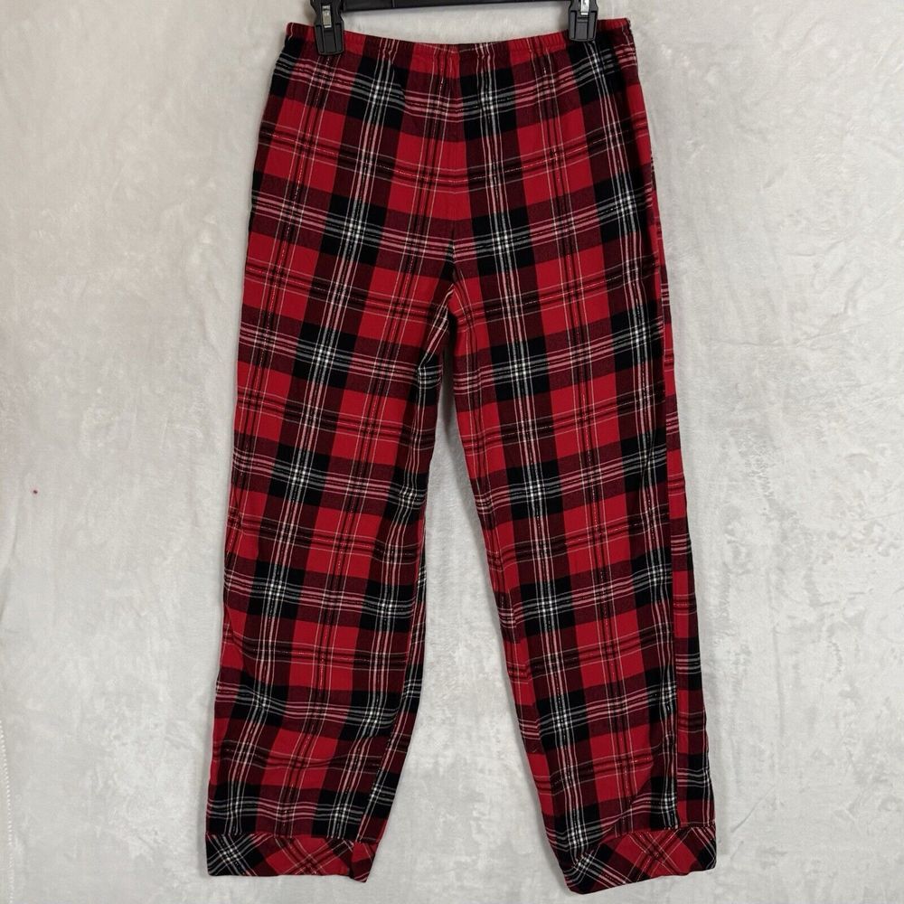 Victoria's Secret Flannel Pajama Set Size XS Red Gold Long Sleeve Pants Pockets - Picture 15 of 16